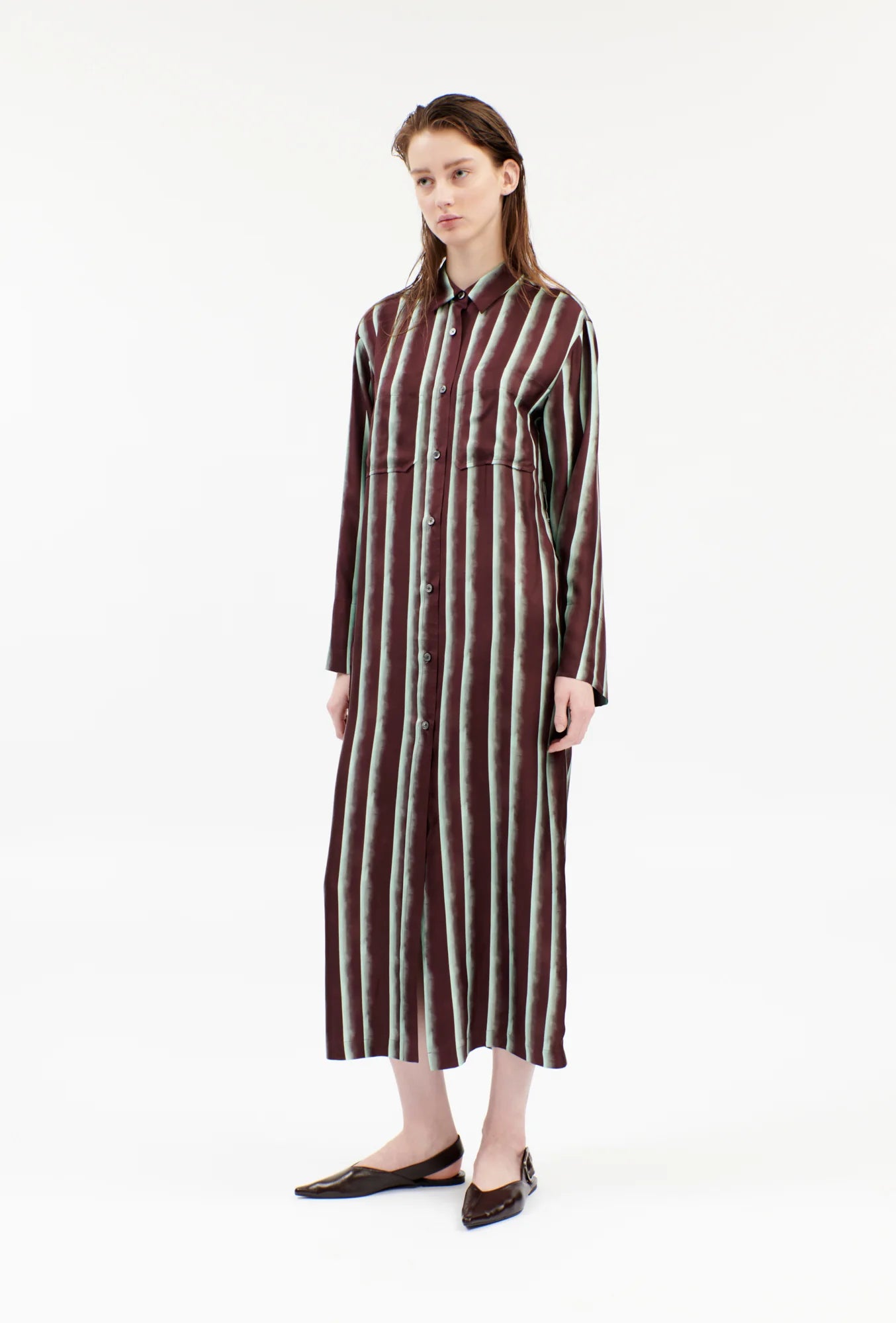 Stripe Silk, Cordovan, Kleid - Lindner Fashion