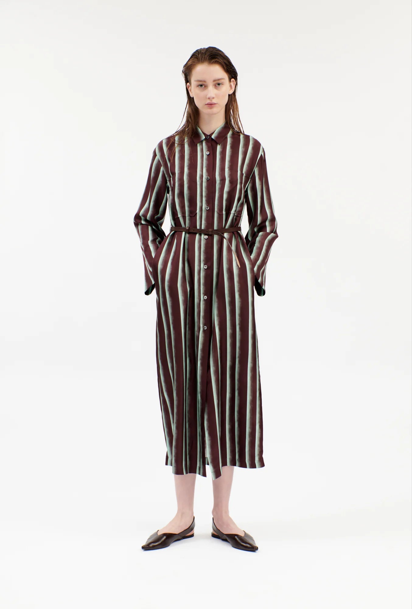 Stripe Silk, Cordovan, Kleid - Lindner Fashion