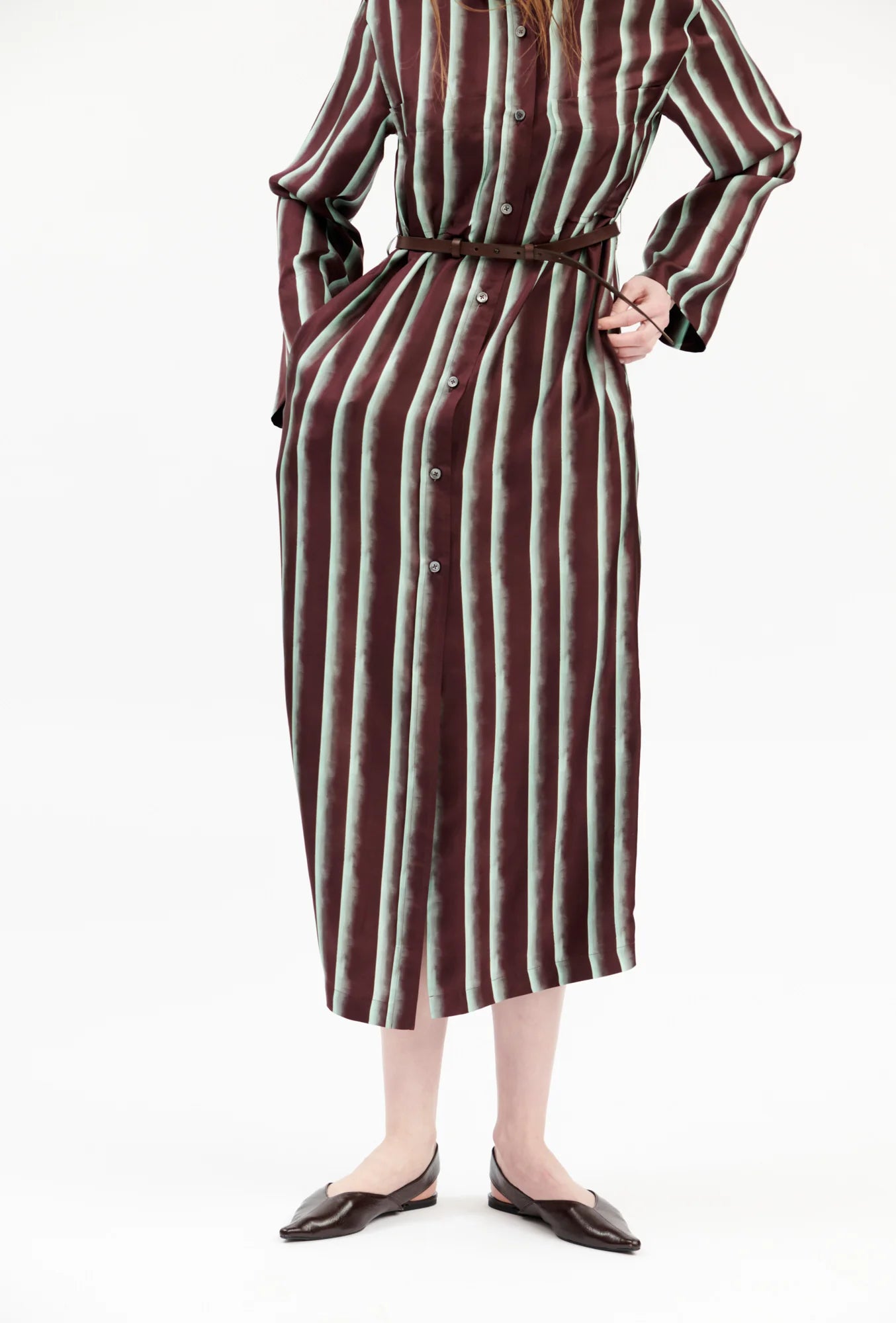 Stripe Silk, Cordovan, Kleid - Lindner Fashion