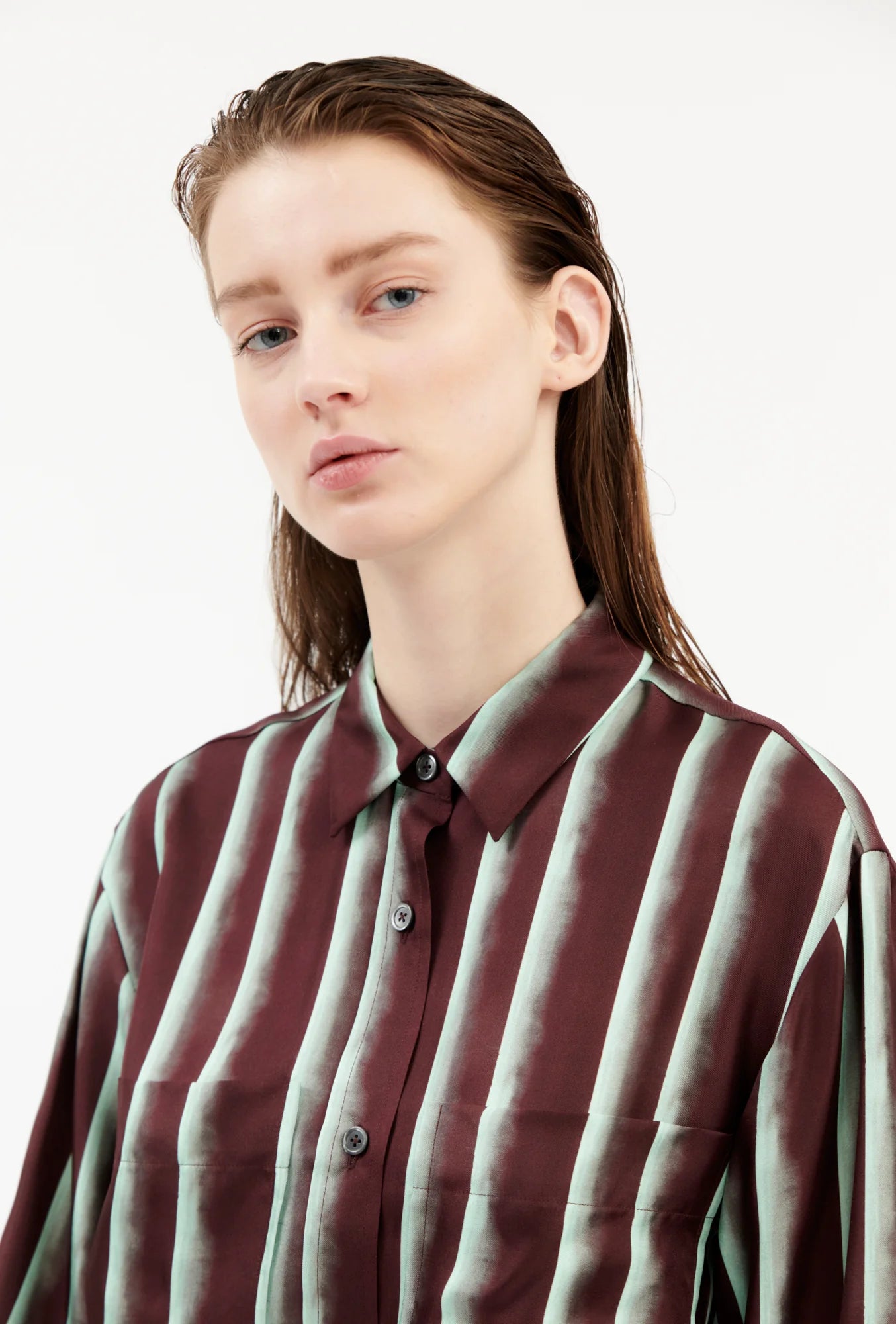 Stripe Silk, Cordovan, Kleid - Lindner Fashion