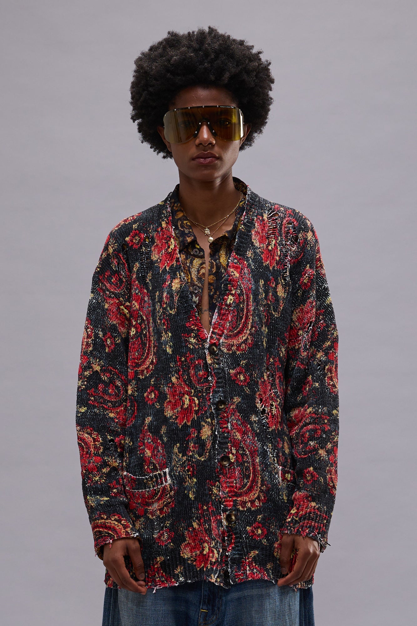 Printed Boyfriend, Black Red, Cardigan