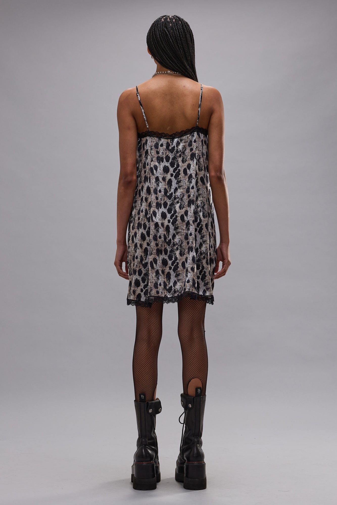 Lace Trimmed Slip, Black Silver Leopard, Kleid