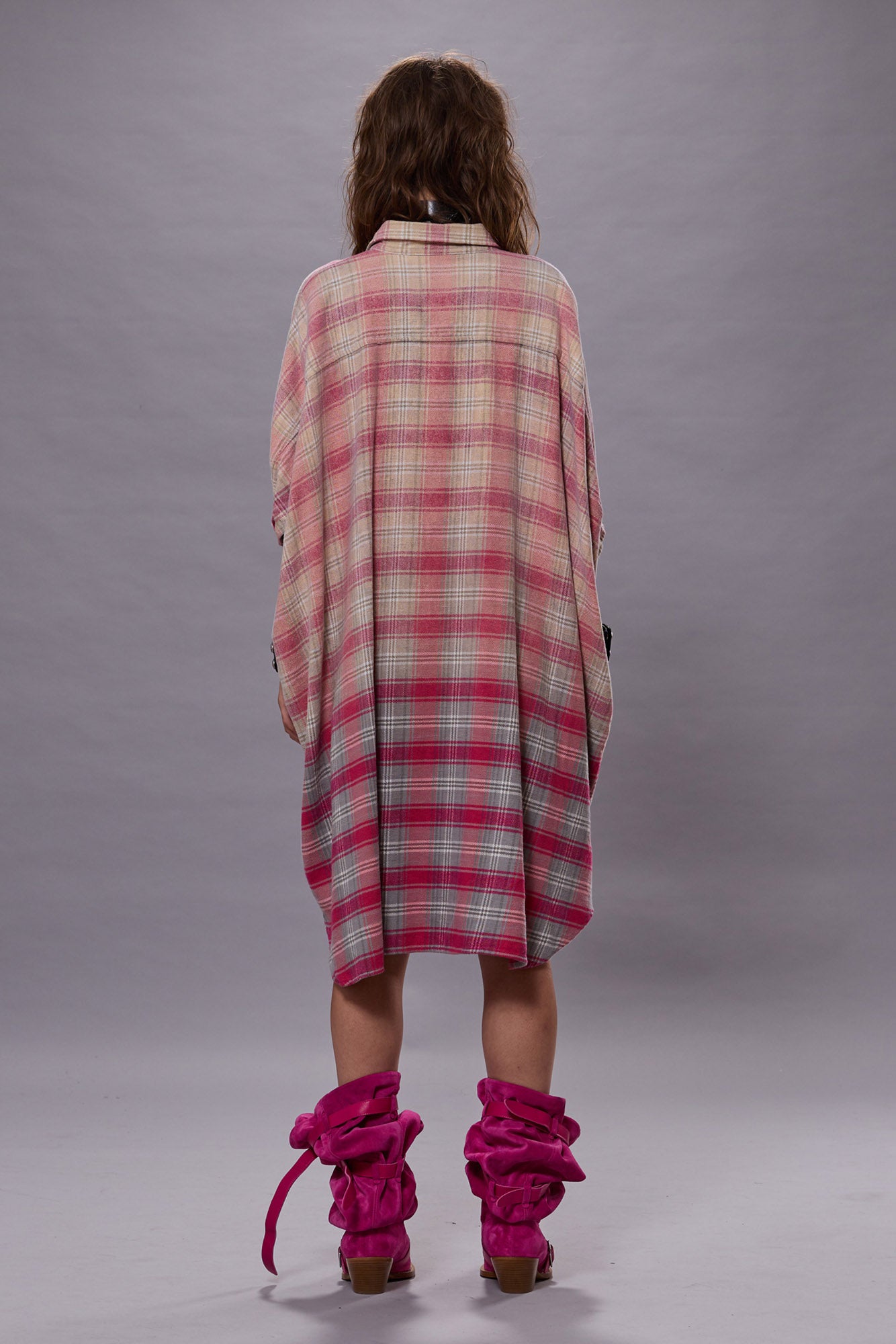 Plaid Oversized, Pink/Grey/Plaid, Dress