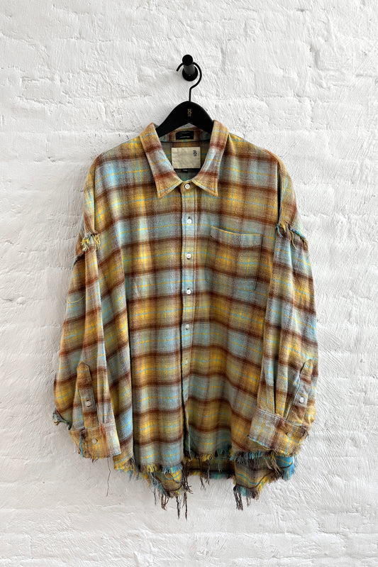 Shredded Seam, Blue/Yellow/Plaid, Drop Neck Shirt