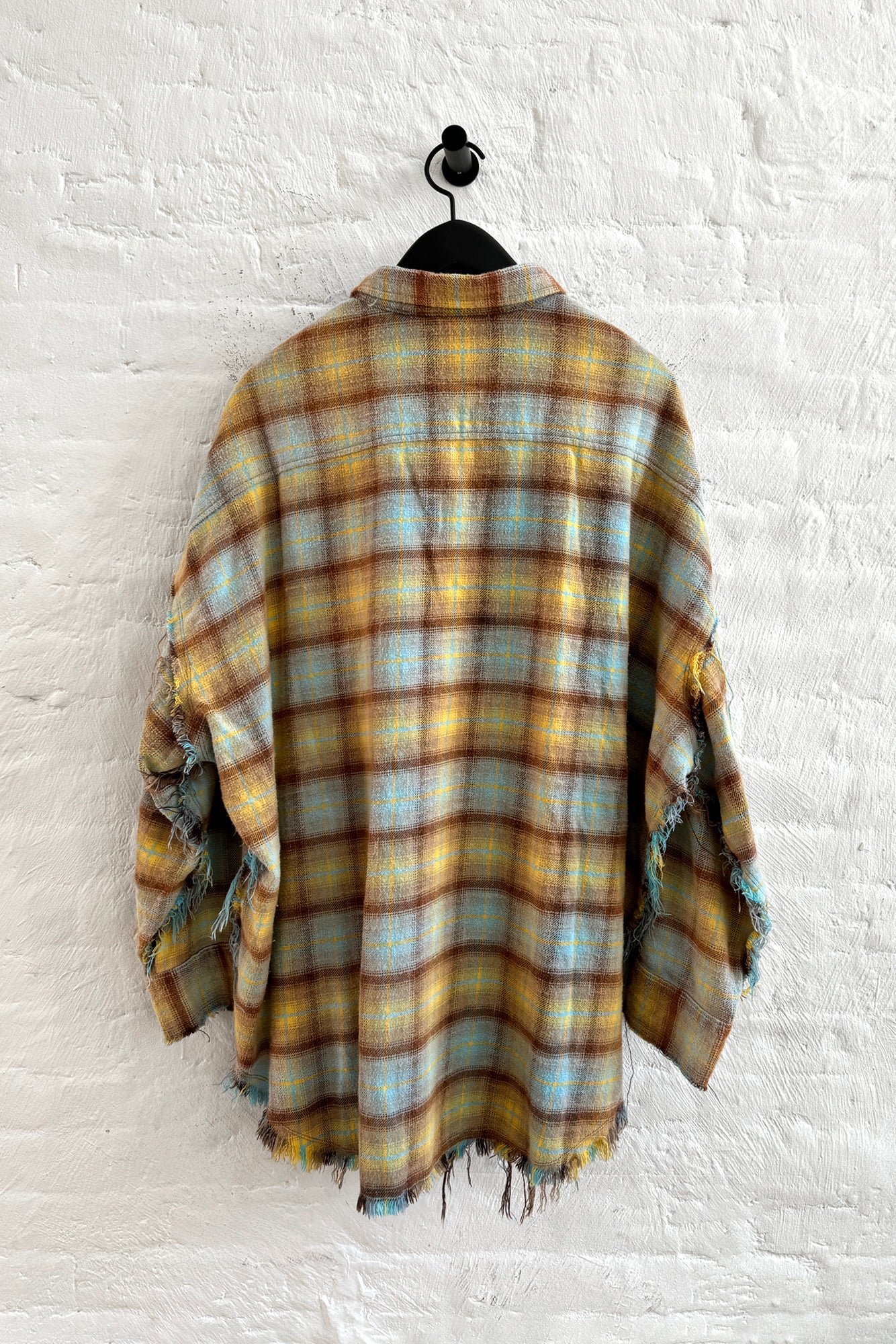 Shredded Seam, Blue/Yellow/Plaid, Drop Neck Shirt