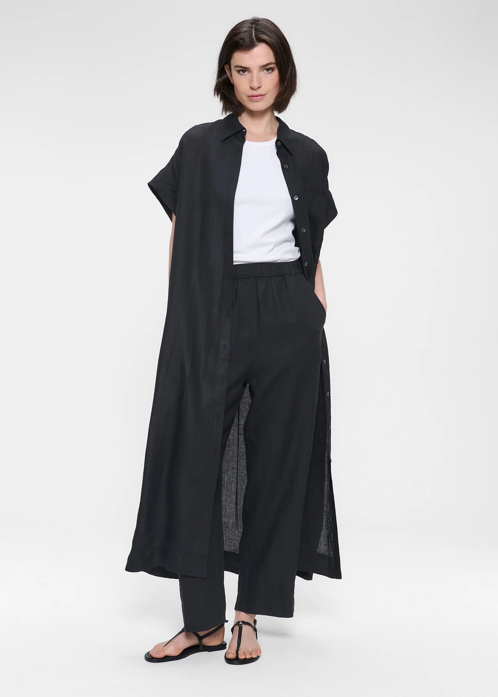 Washed Linen, Black, Kleid - Lindner Fashion