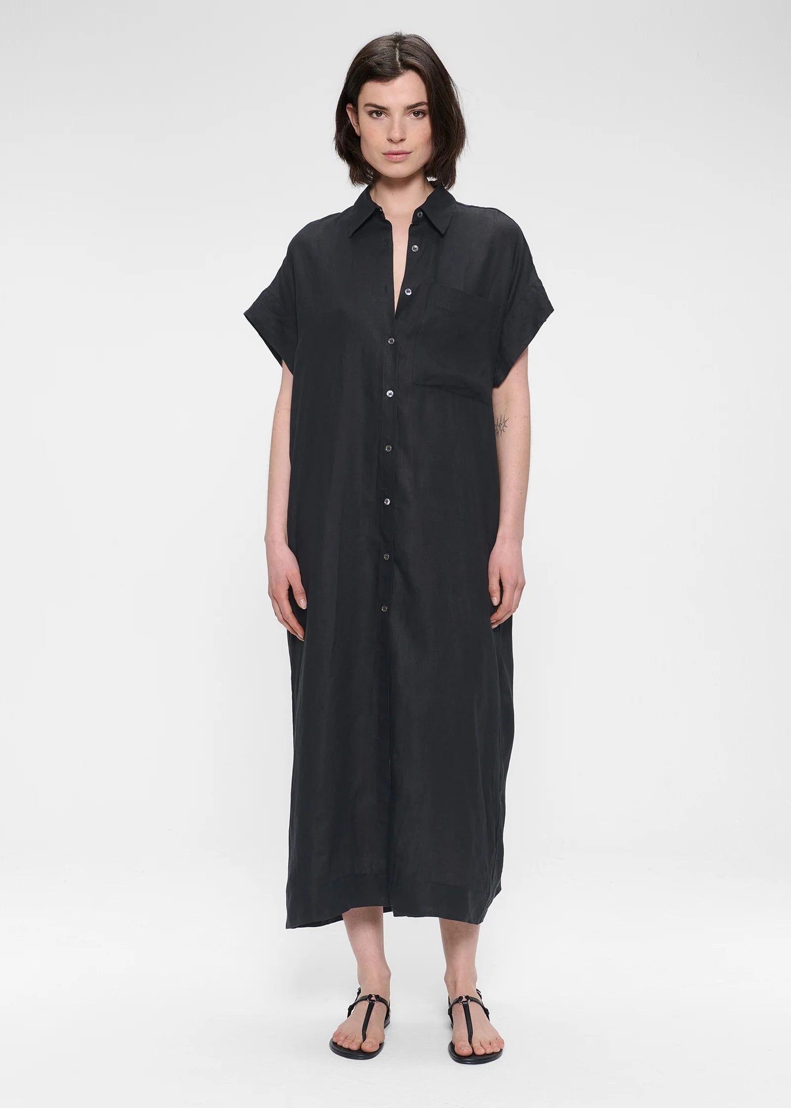 Washed Linen, Black, Kleid - Lindner Fashion