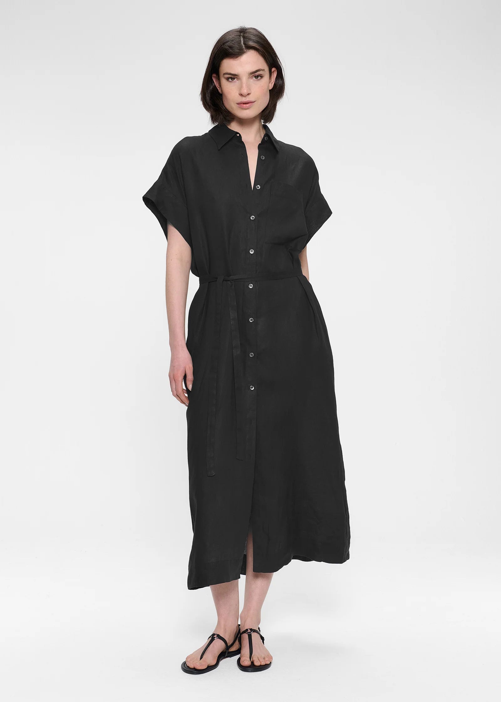 Washed Linen, Black, Kleid - Lindner Fashion