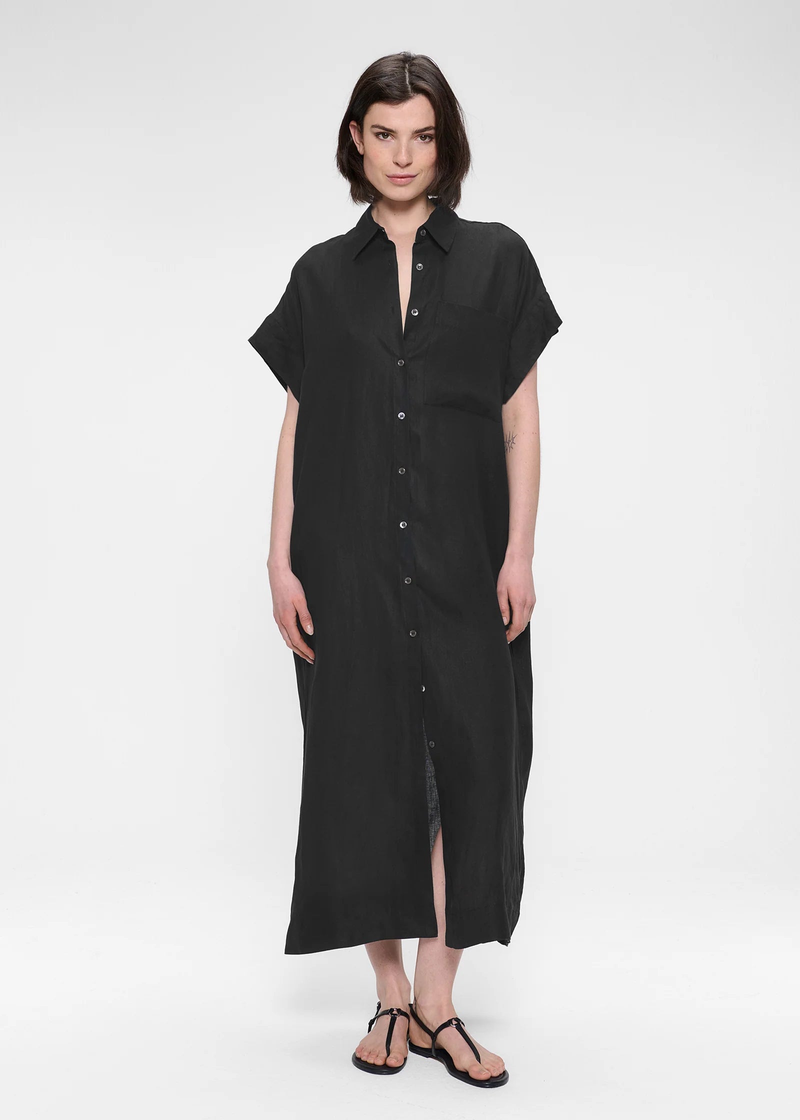 Washed Linen, Black, Kleid - Lindner Fashion
