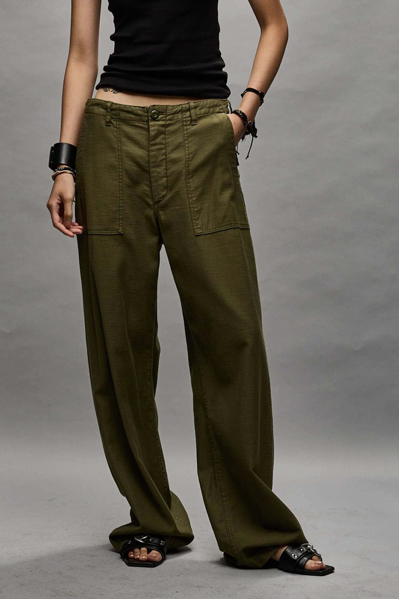 Wide Leg Utility, Olive, Hose - Lindner Fashion