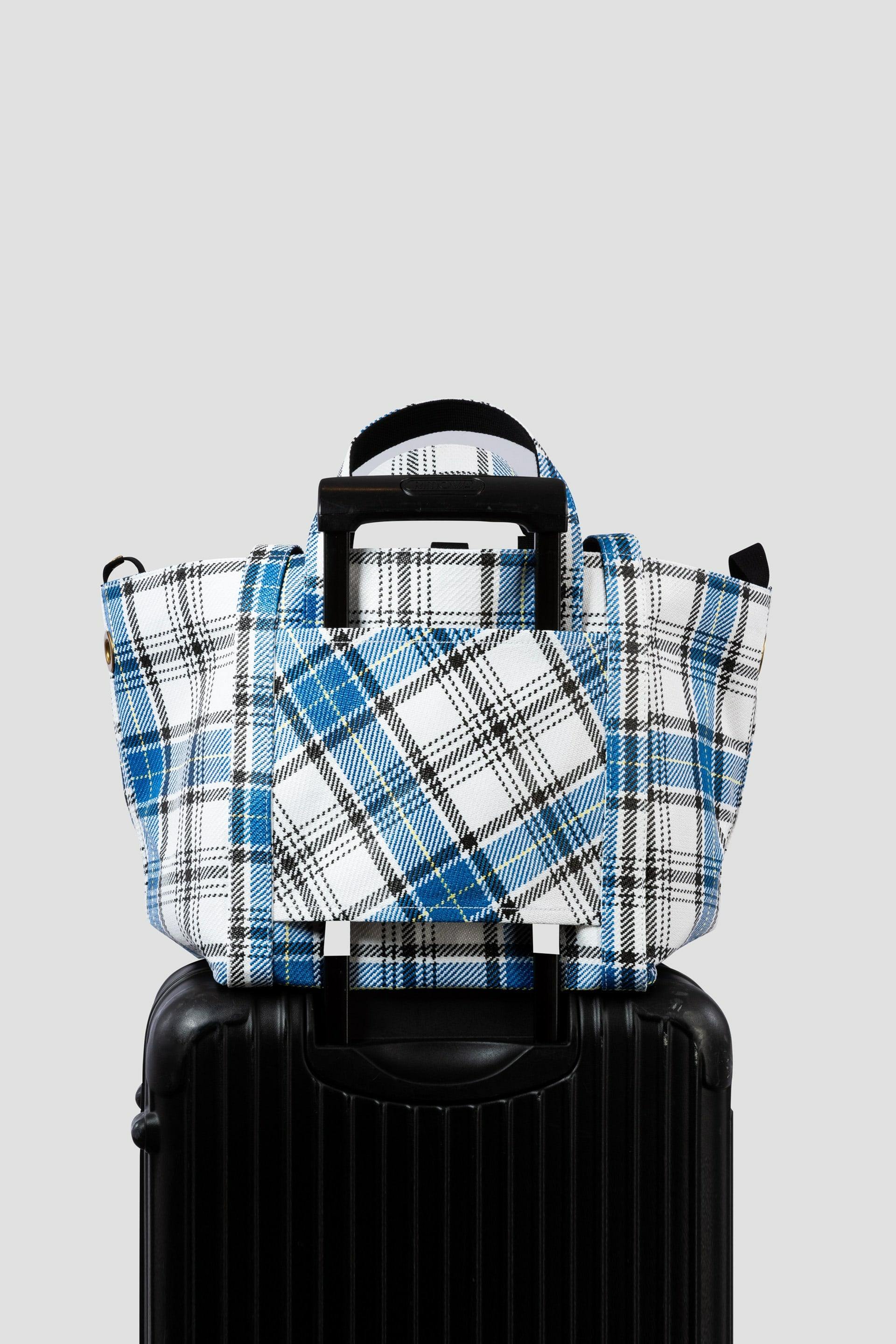 William Fan, Fan Bag L, Blue/White Checked, Bag - Lindner Fashion