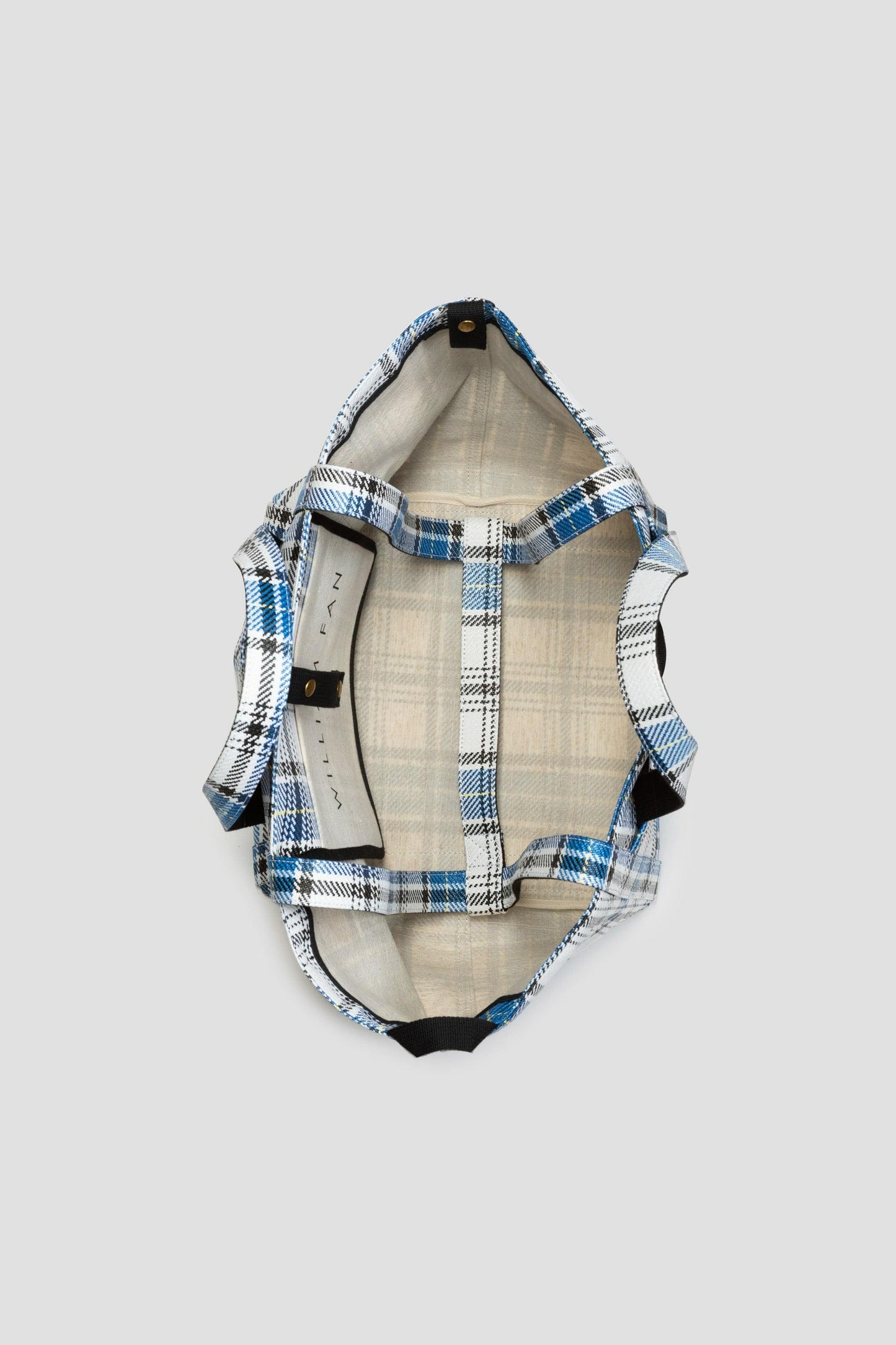 William Fan, Fan Bag L, Blue/White Checked, Bag - Lindner Fashion