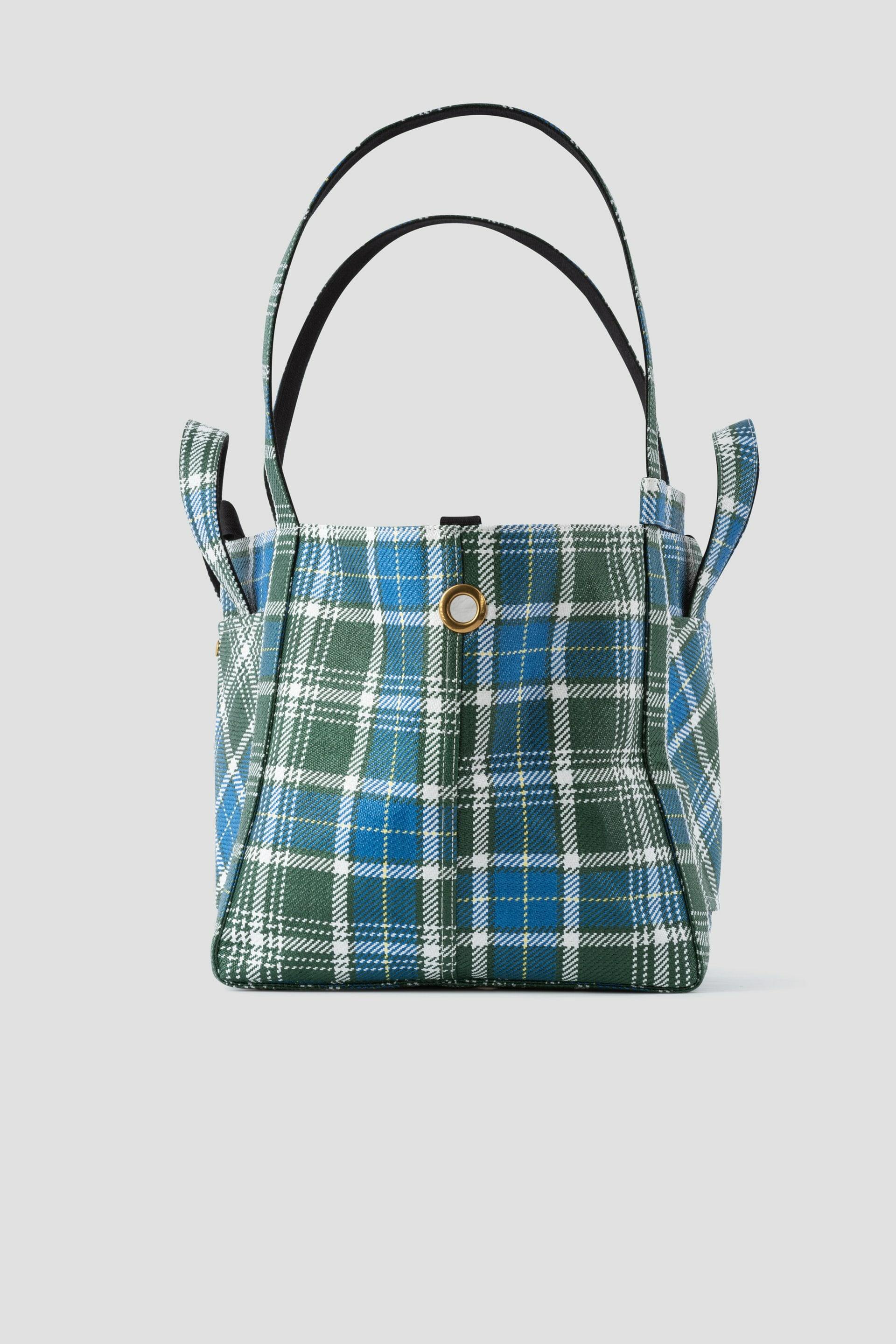 William Fan, Fan Bag L, Green/Blue Checked, Bag - Lindner Fashion