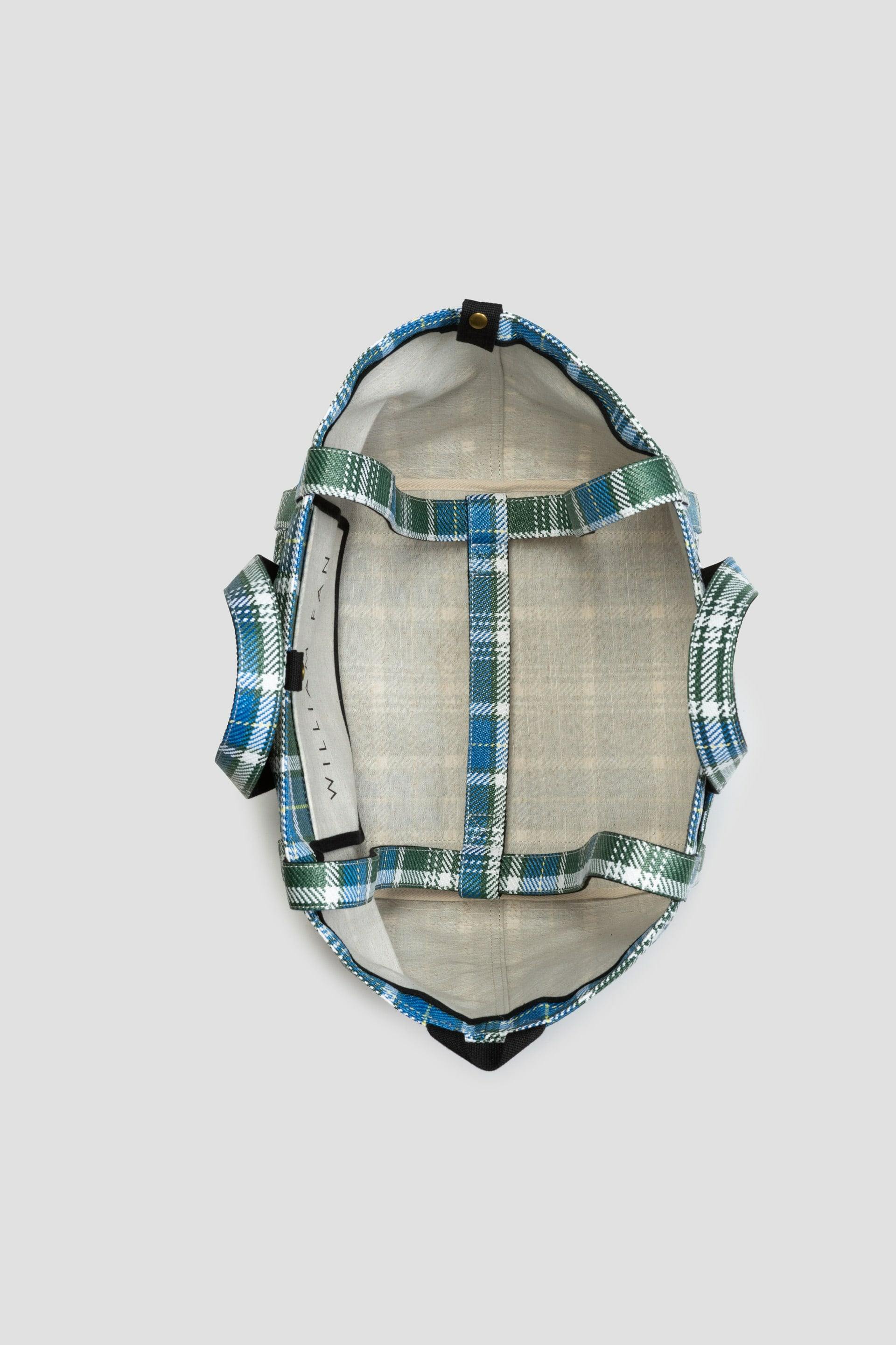 William Fan, Fan Bag L, Green/Blue Checked, Bag - Lindner Fashion
