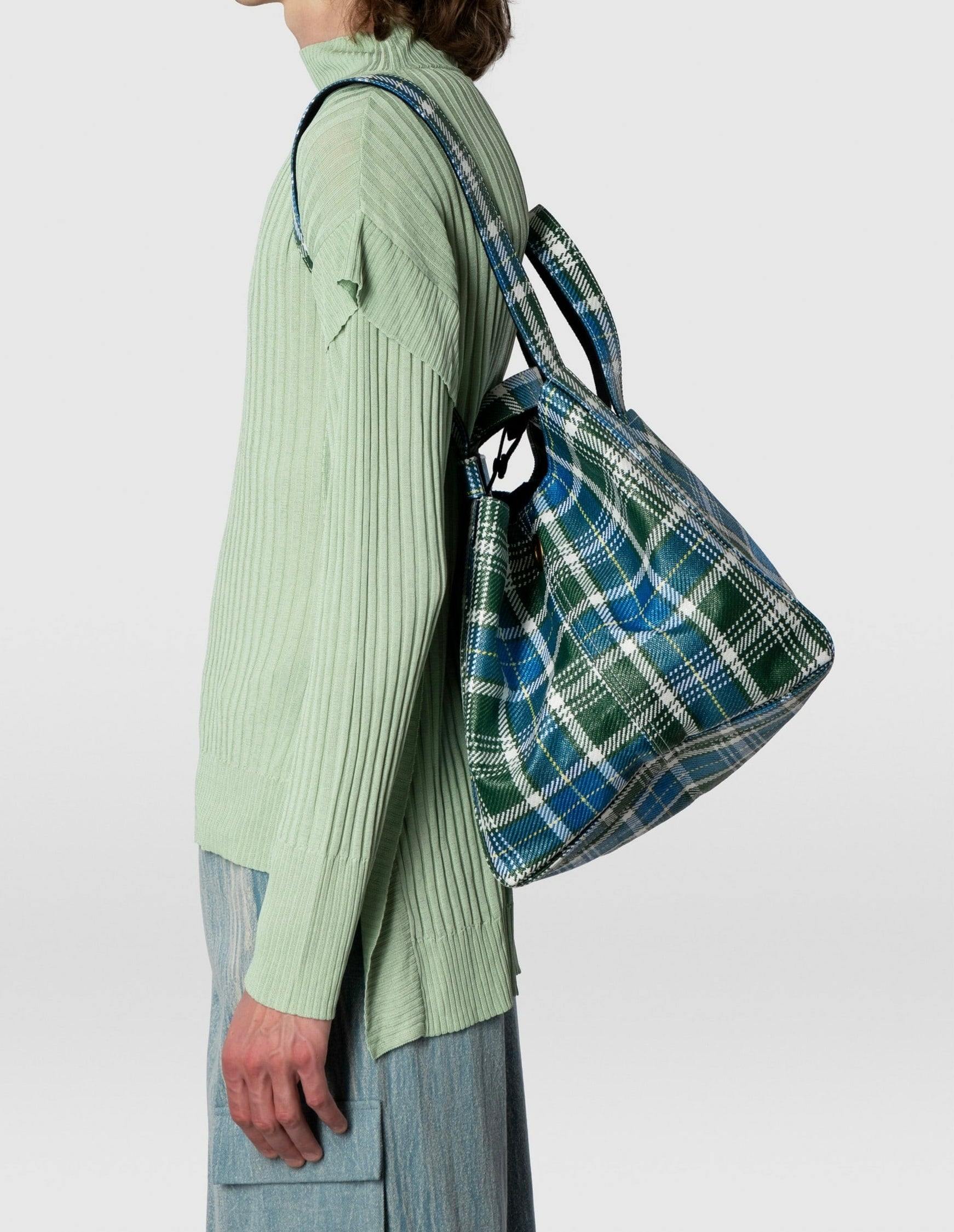 William Fan, Fan Bag L, Green/Blue Checked, Bag - Lindner Fashion