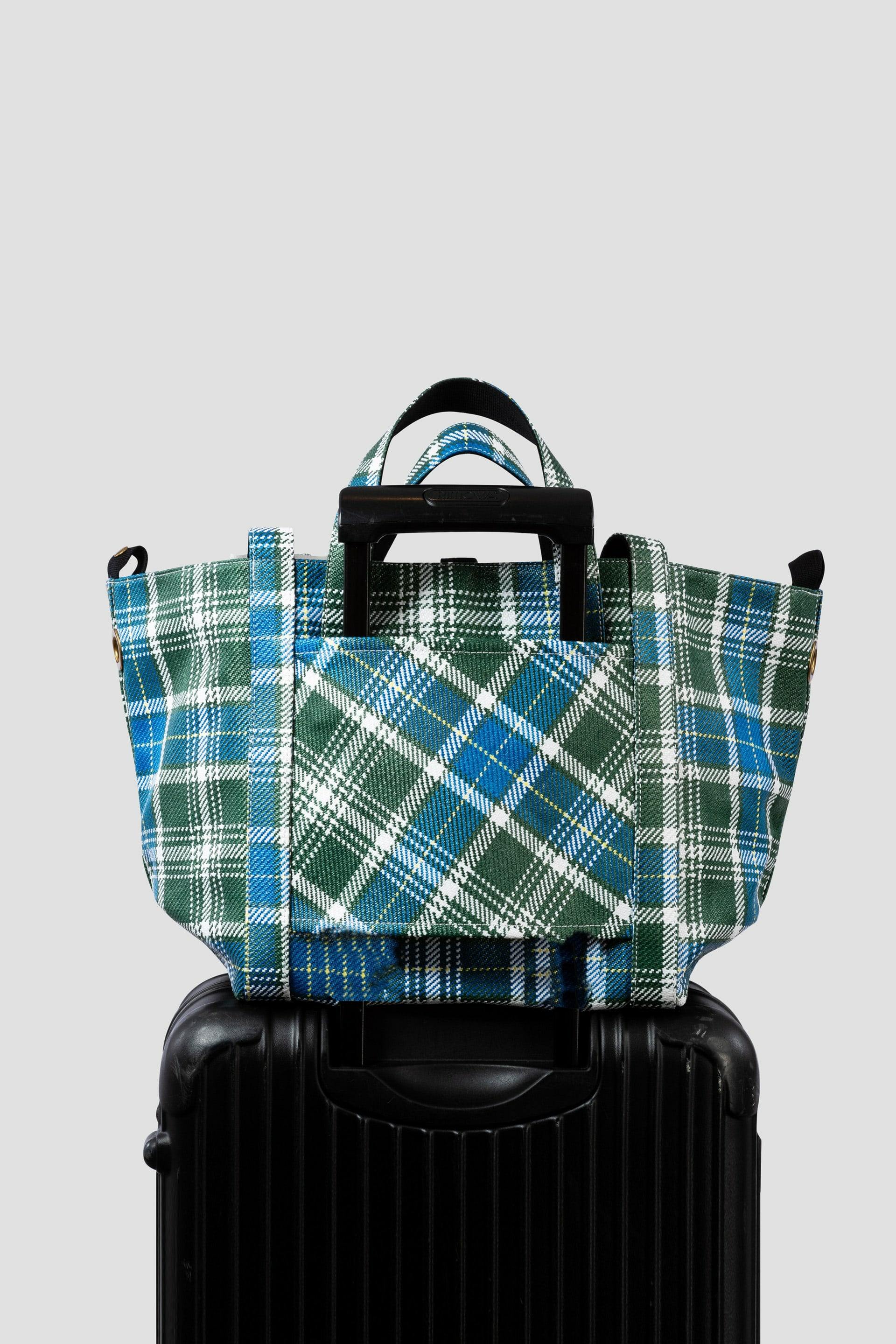 William Fan, Fan Bag L, Green/Blue Checked, Bag - Lindner Fashion