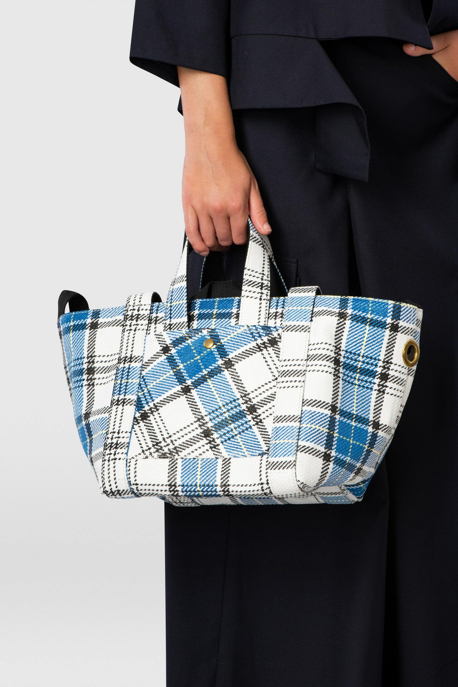William Fan, Fan Bag S, Blue/White Checked, Bag - Lindner Fashion