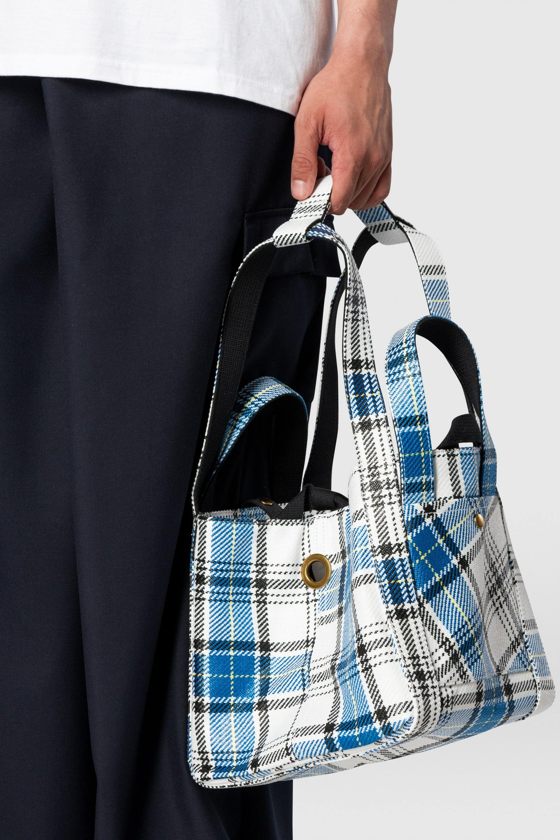 William Fan, Fan Bag S, Blue/White Checked, Bag - Lindner Fashion