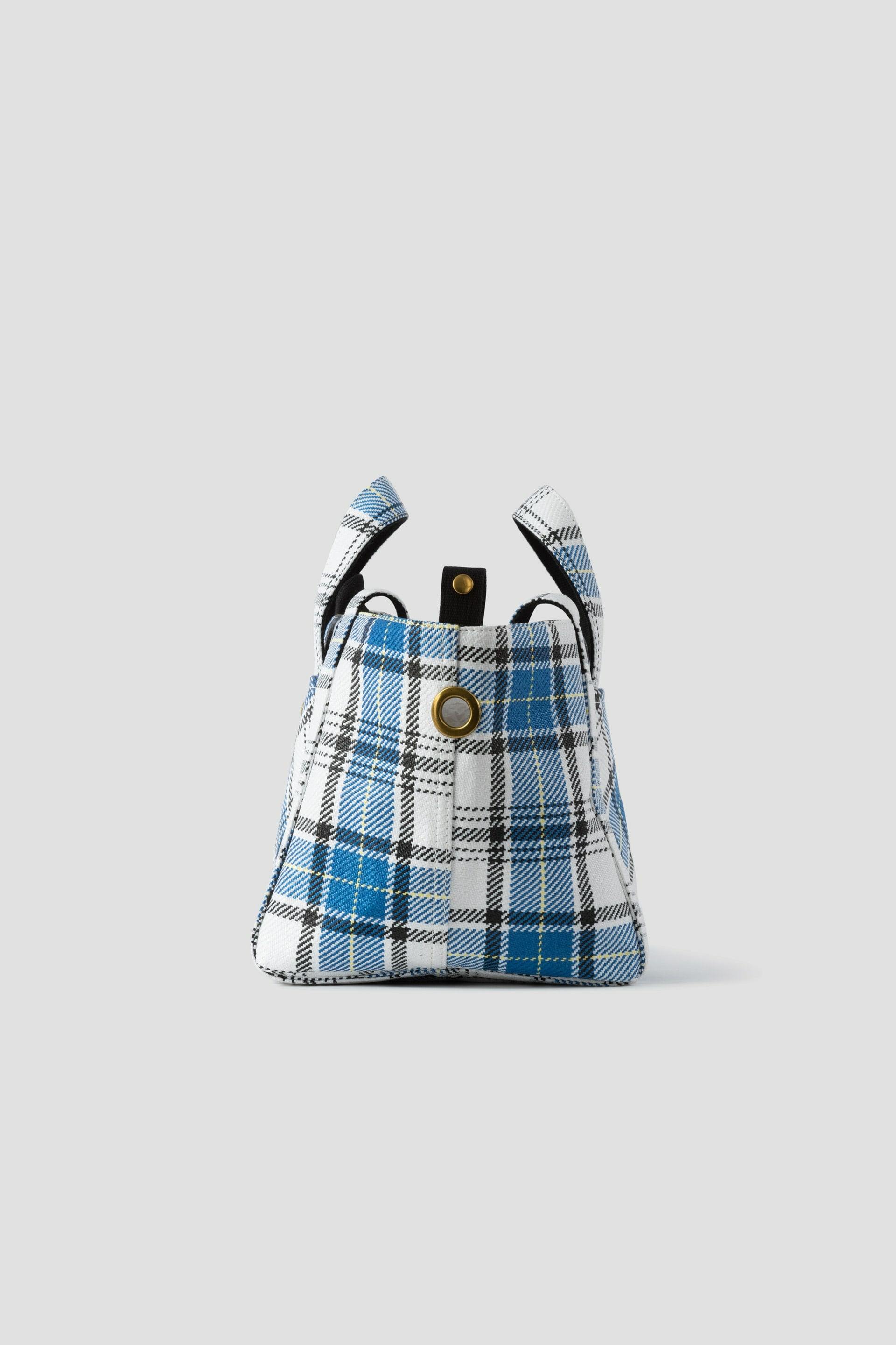 William Fan, Fan Bag S, Blue/White Checked, Bag - Lindner Fashion