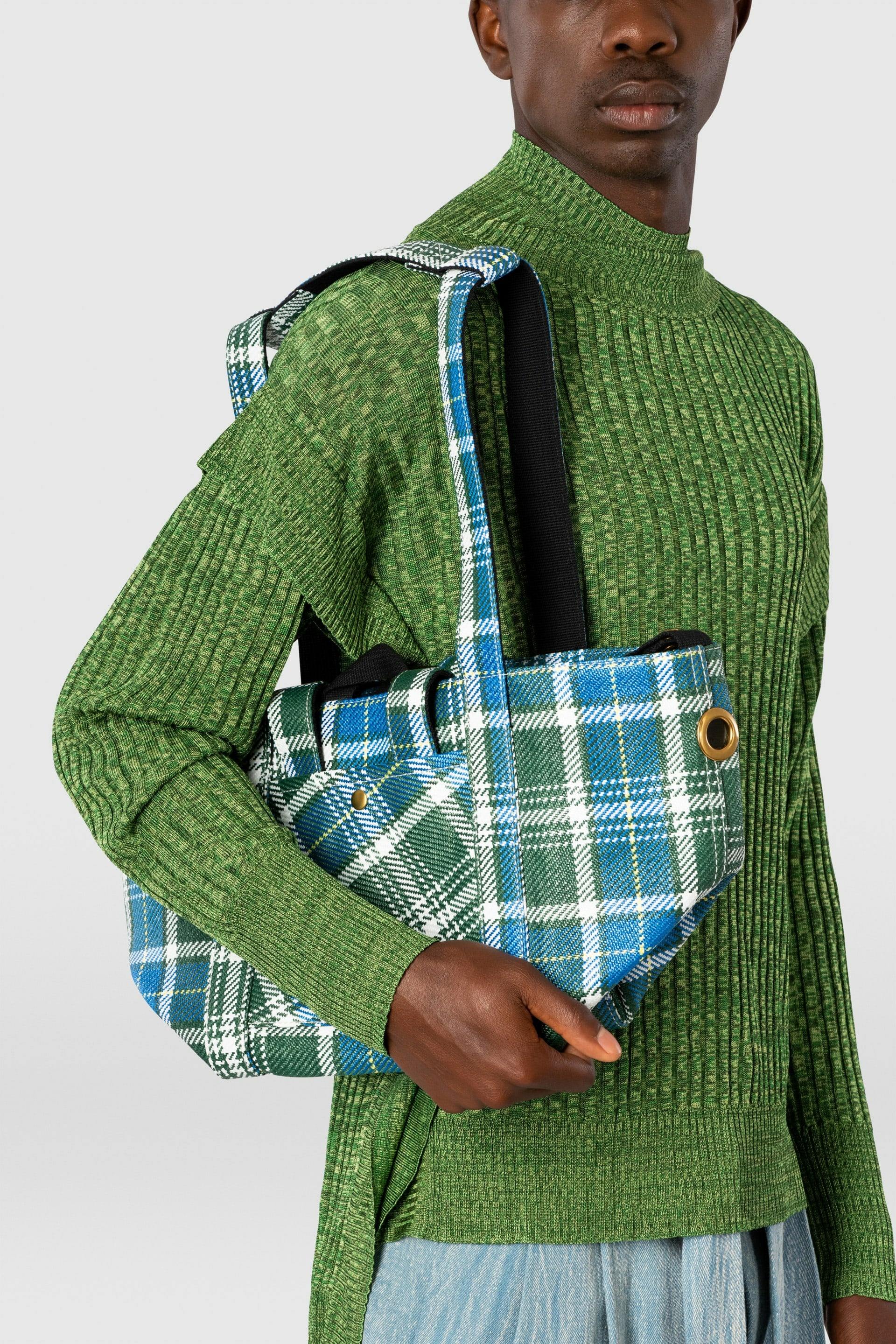 William Fan, Fan Bag S, Green/Blue Checked, Bag - Lindner Fashion