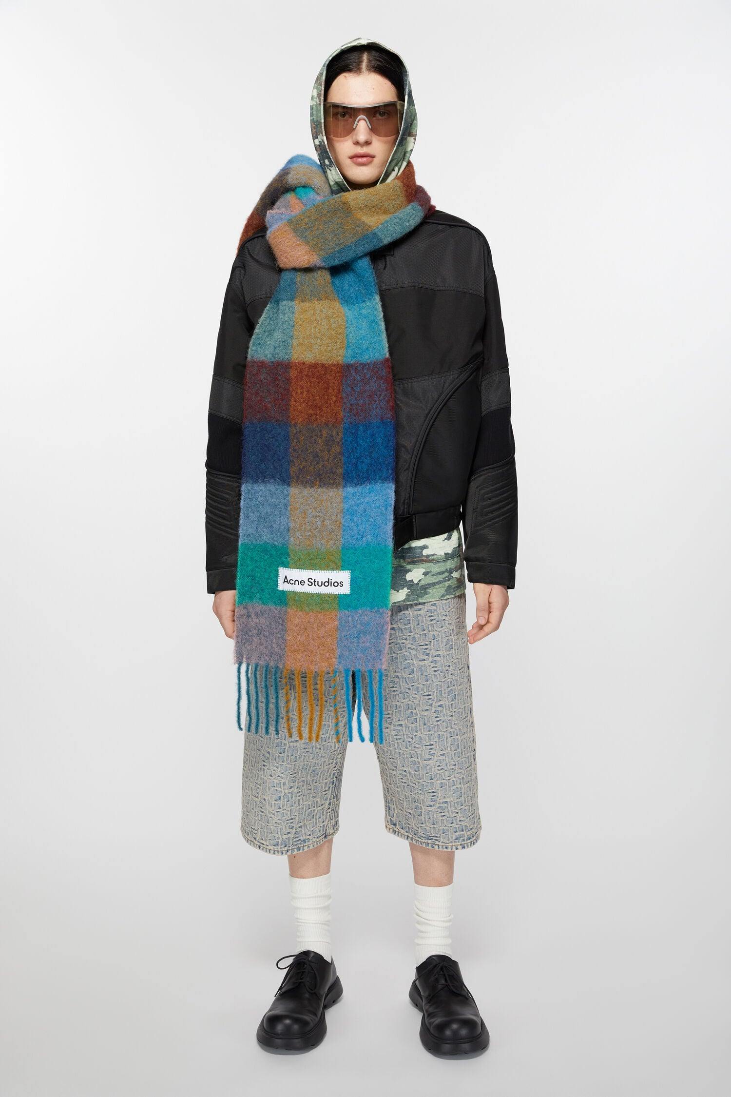 Woll-Mohair-Schal, Turq/Camel/Blue, Scarf - Lindner Fashion