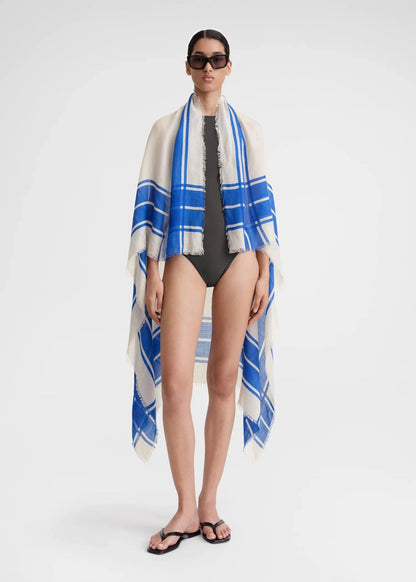 Wool Silk Blanket, Blue, Scarf - Lindner Fashion