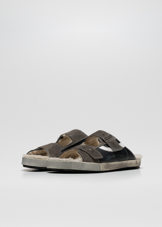Sundl Shearling, Black/Taupe, sandal 