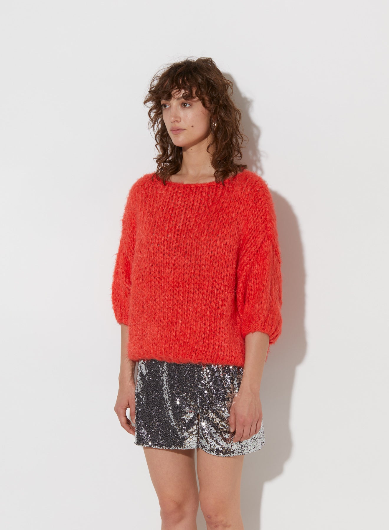 Silk Knit, Neon Red, Pullover