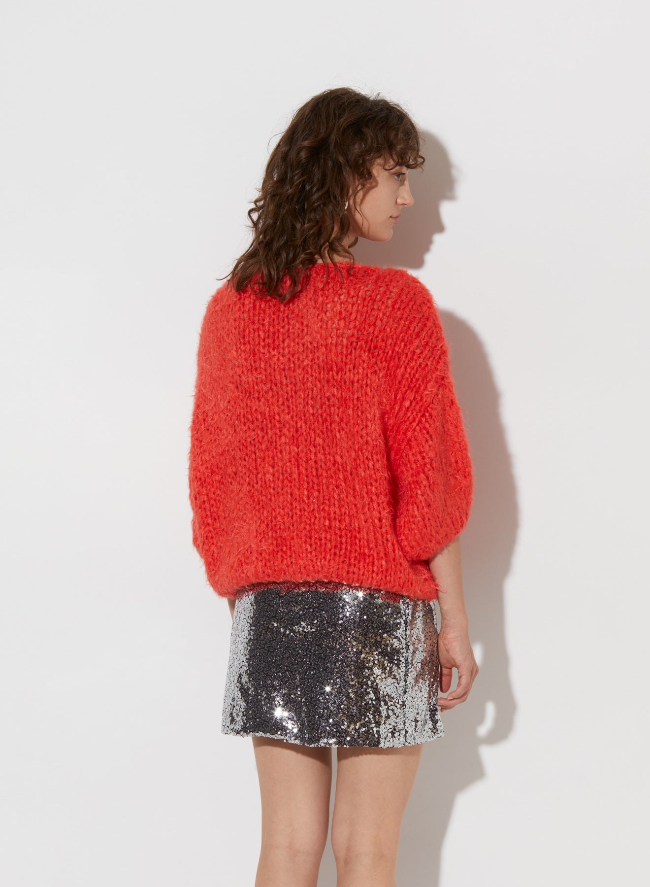 Silk Knit, Neon Red, Pullover