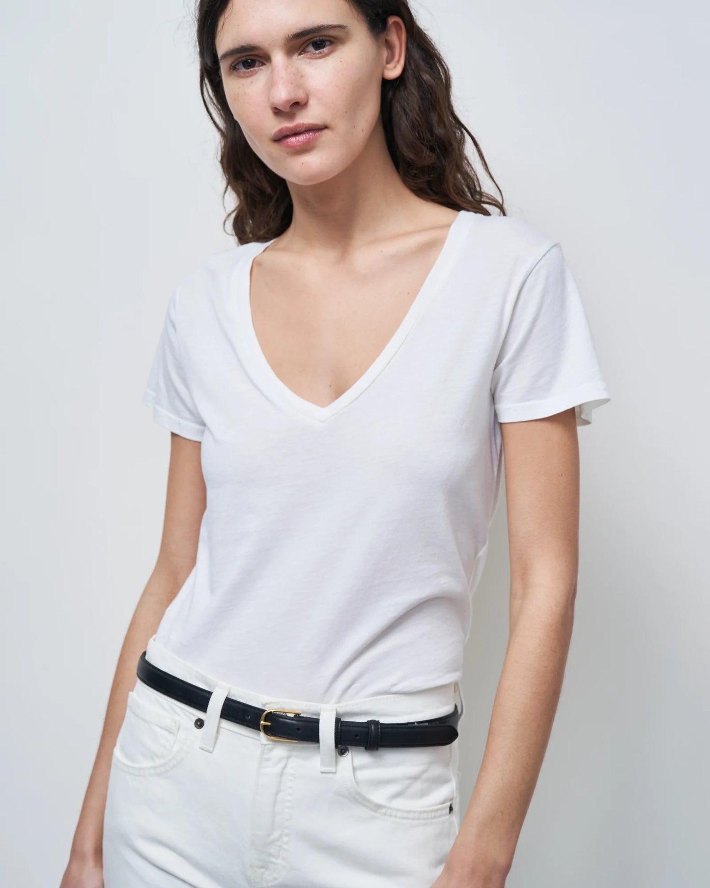 Carol V-Neck Tee, White, T-Shirt