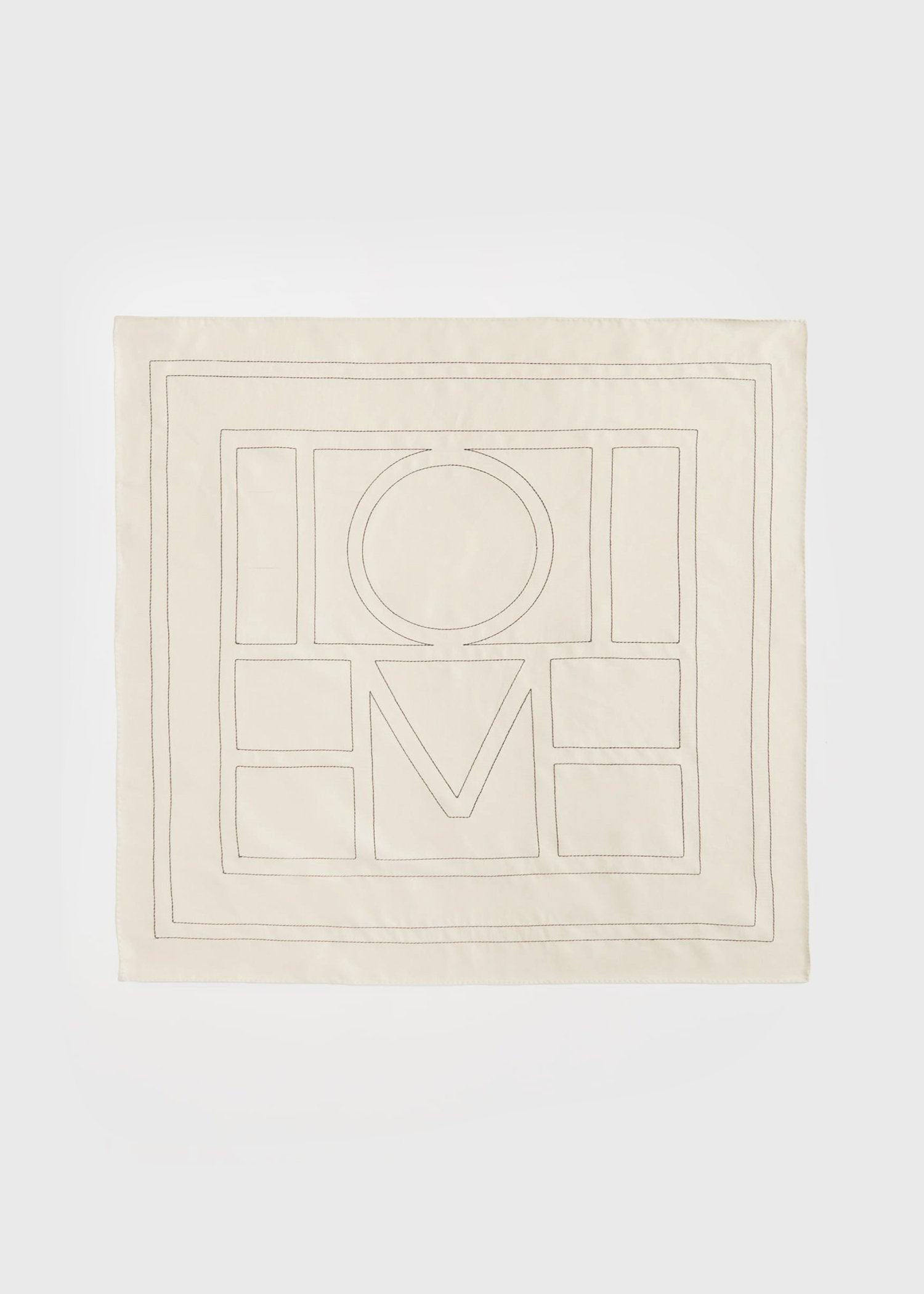 Embroidered Monogram Silk, Cream Black, Scarf - Lindner Fashion