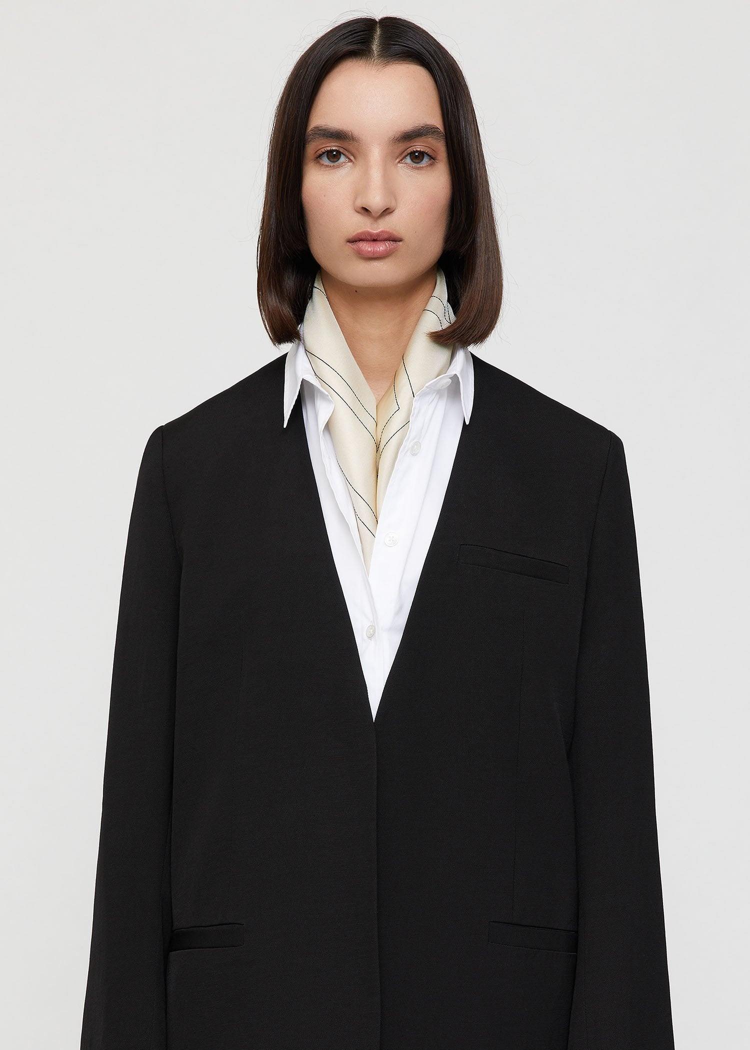 Embroidered Monogram Silk, Cream Black, Scarf - Lindner Fashion