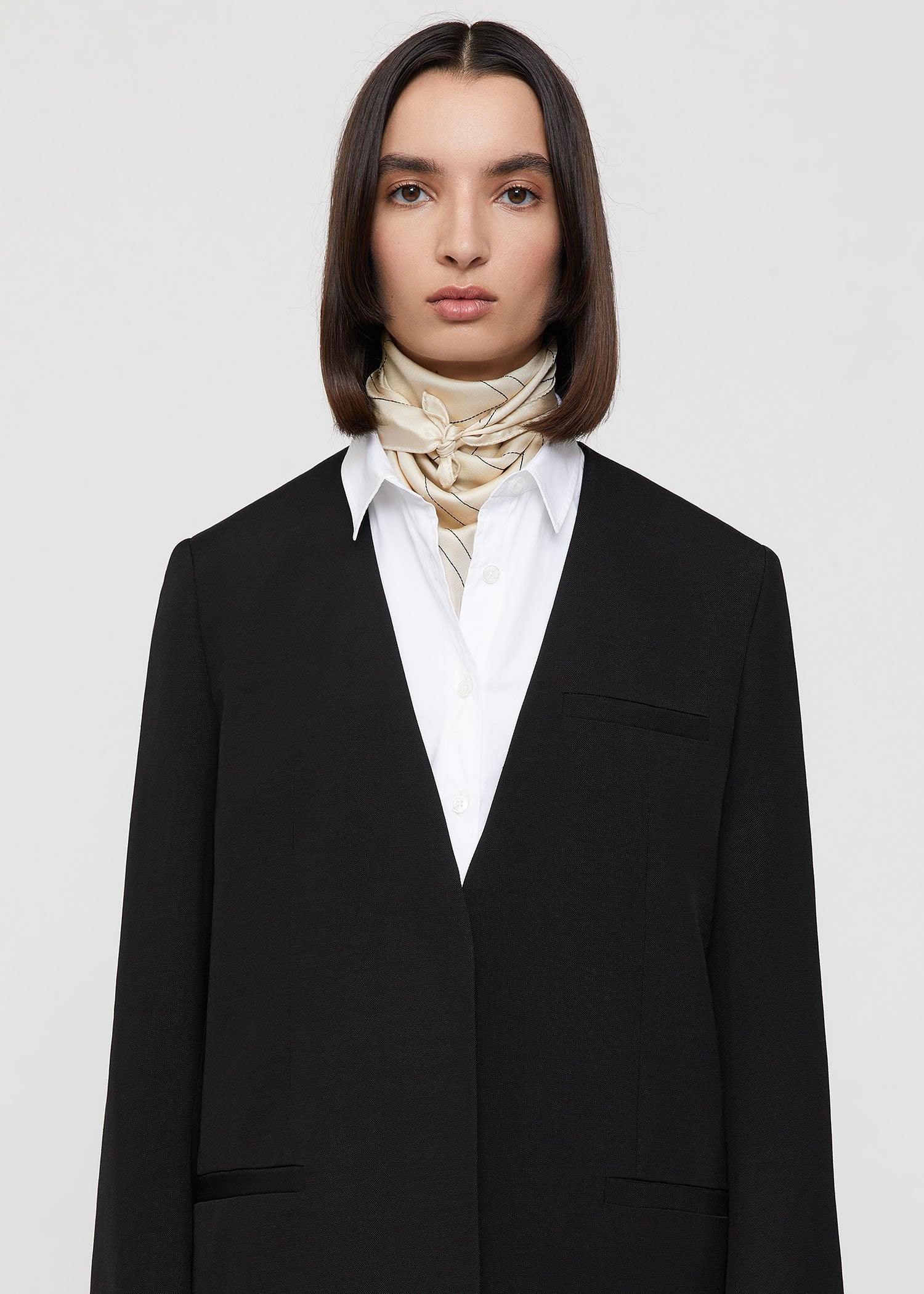 Embroidered Monogram Silk, Cream Black, Scarf - Lindner Fashion