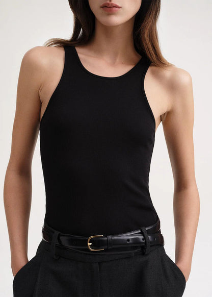 Fine Curved Rib Tank, Black, Tanktop - Lindner Fashion