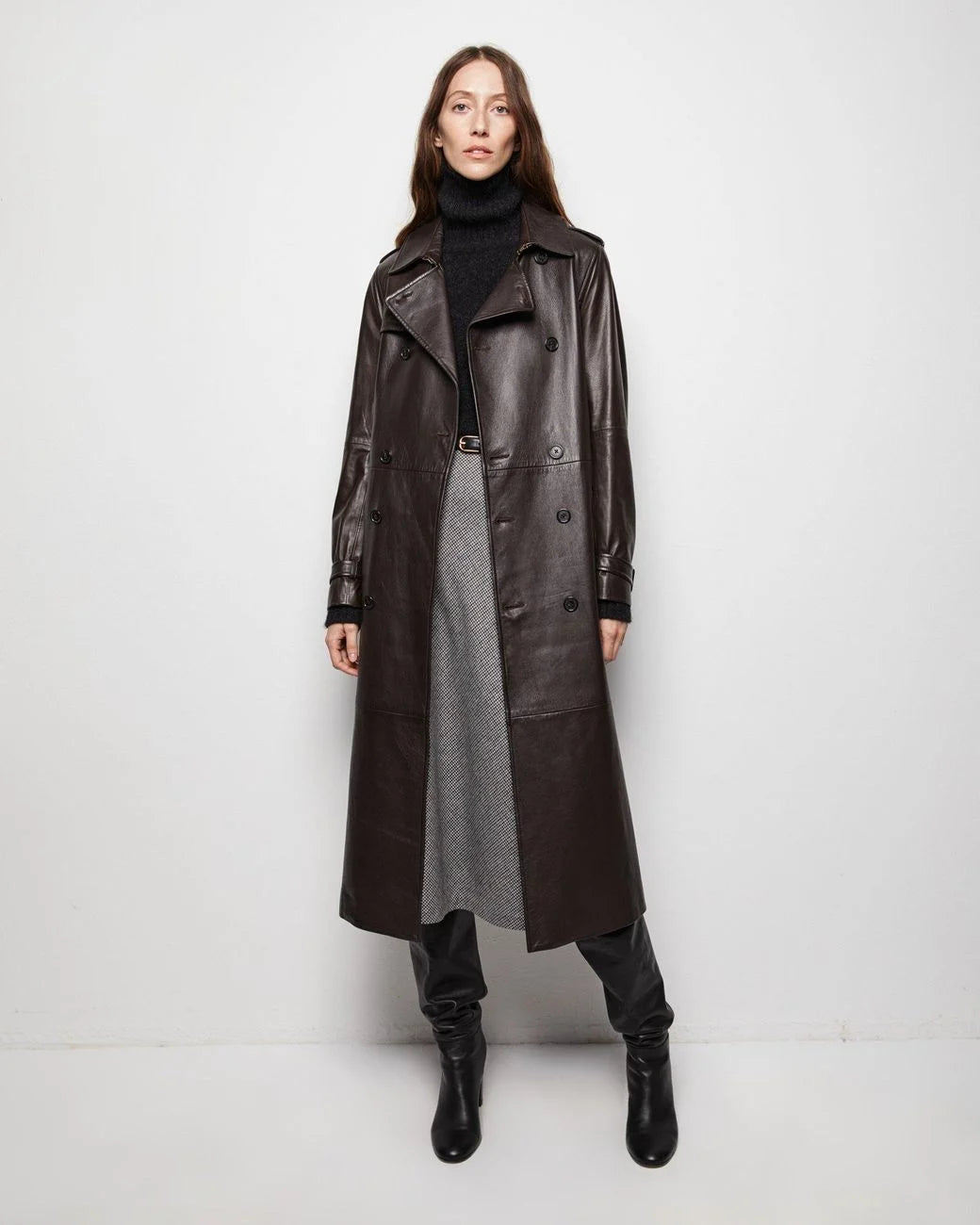 Leather Trench, Brown, Trenchcoat - Lindner Fashion