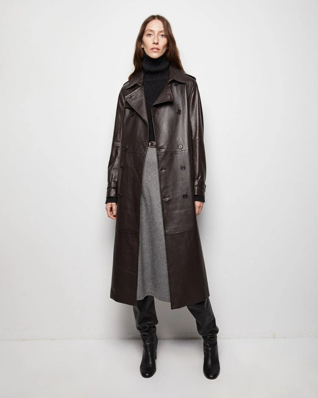 Leather Trench, Brown, Trenchcoat
