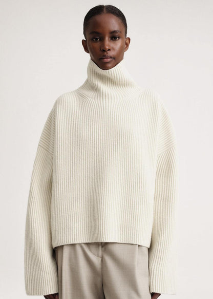 Wool Blend, Bone, Rib Sweater - Lindner Fashion