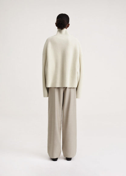 Wool Blend, Bone, Rib Sweater - Lindner Fashion